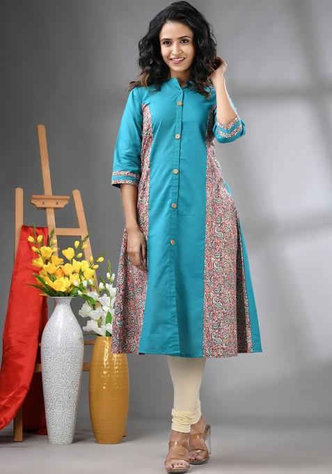 Sea Green Geometric Print Cotton Kurta