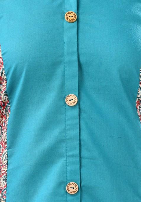 Sea Green Geometric Print Cotton Kurta