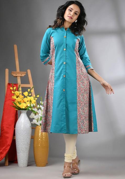 Sea Green Geometric Print Cotton Kurta