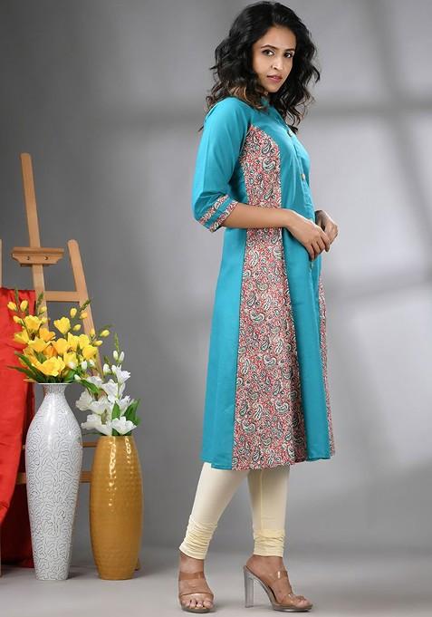 Sea Green Geometric Print Cotton Kurta