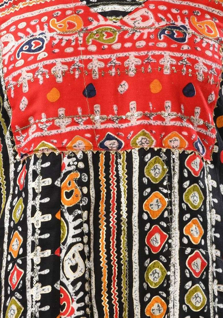 Black Geometric Print Rayon Kurta - Indya