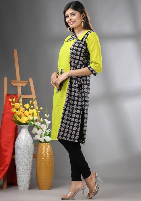 Green A-Line Floral Print kurta