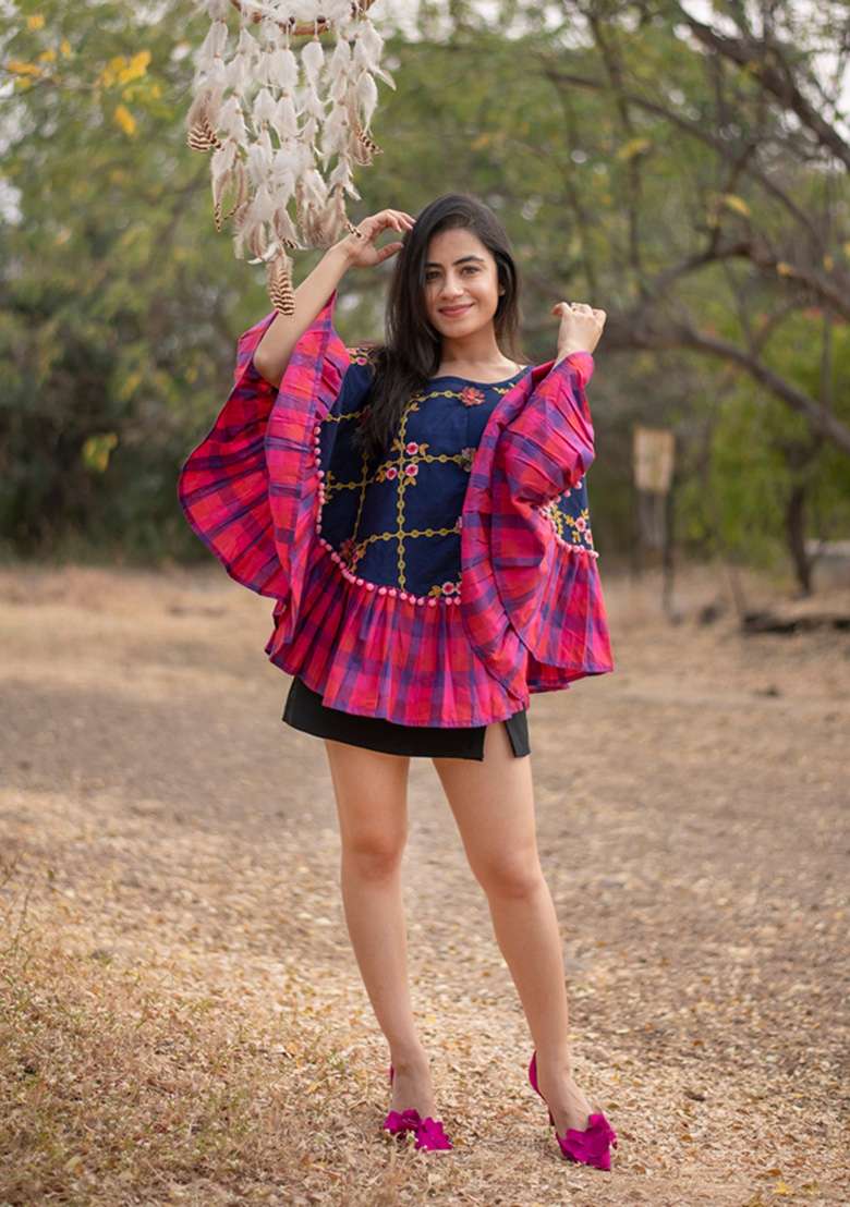 Blue Printed Cotton Kaftan - Indya