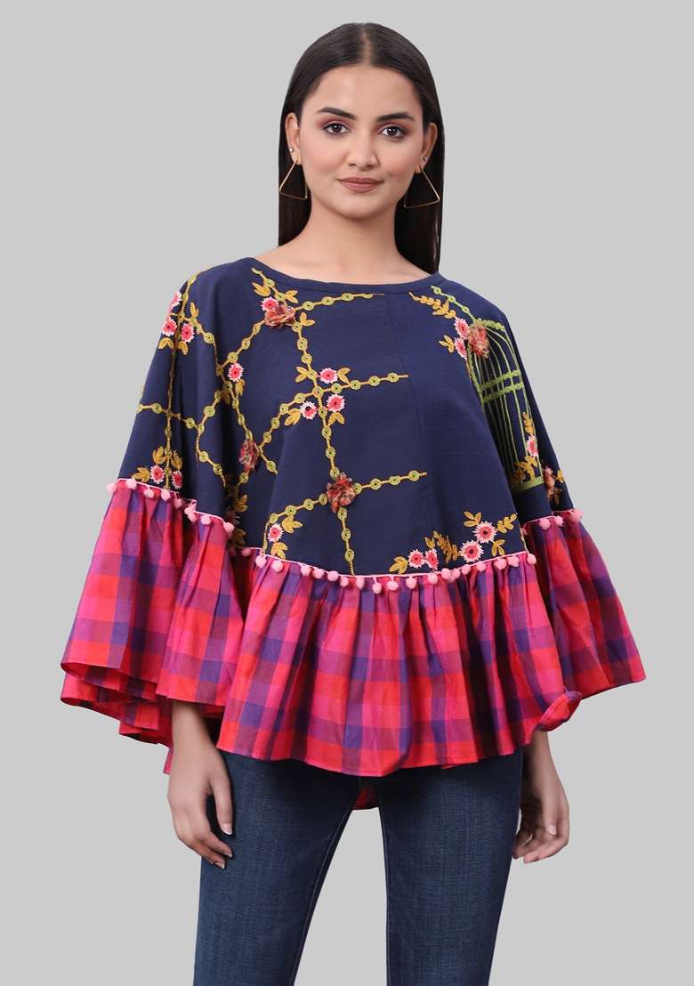 Blue Printed Cotton Kaftan - Indya