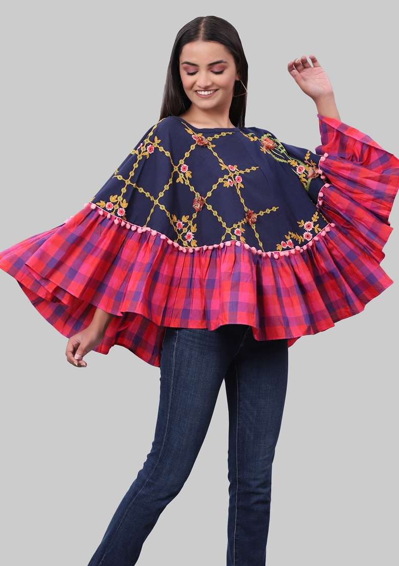 Blue Printed Cotton Kaftan - Indya