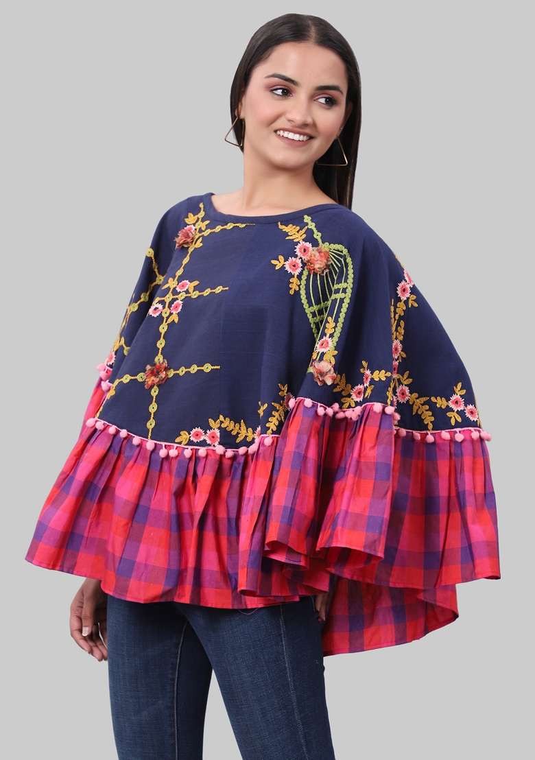 Blue Printed Cotton Kaftan - Indya
