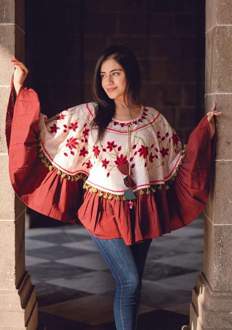 Baby Pink Embroidered Cotton Kaftan - Indya