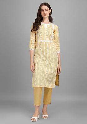 Yellow Digital Print Cotton Blend Straight Kurta