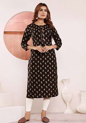 Black Printed Viscose Muslin Straight Kurta