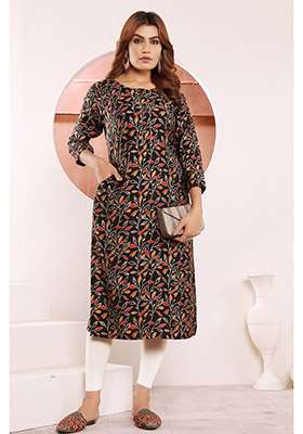 Multicolor Printed Viscose Muslin Straight Kurta