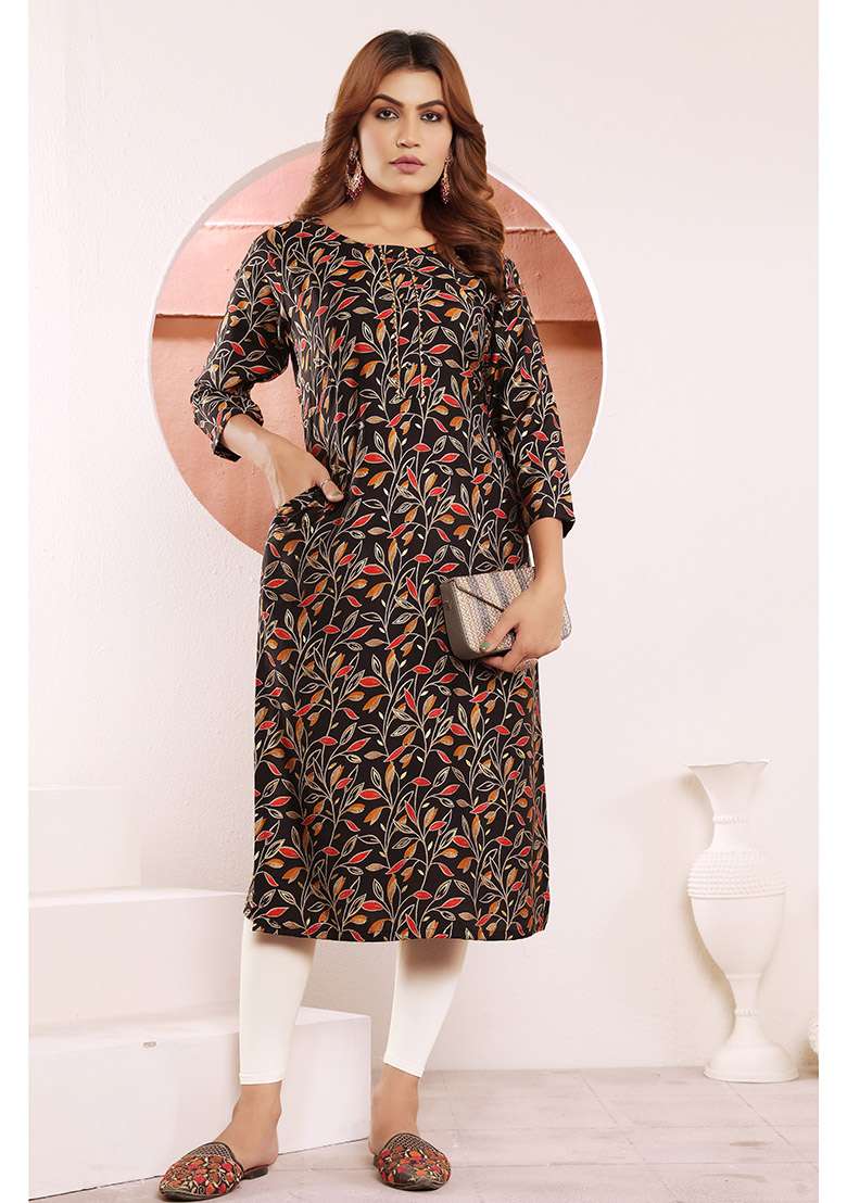 Multicolor Printed Viscose Muslin Straight Kurta - Indya