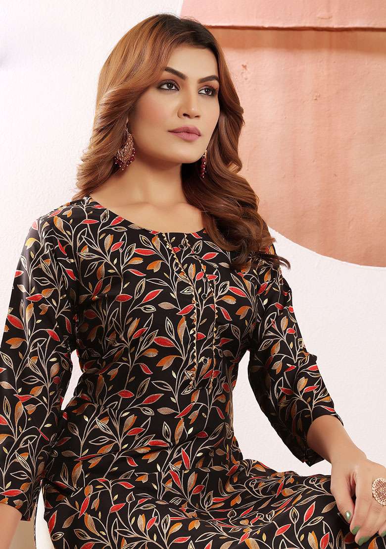 Multicolor Printed Viscose Muslin Straight Kurta - Indya