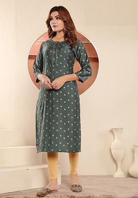 Grey Printed Viscose Muslin Straight Kurta