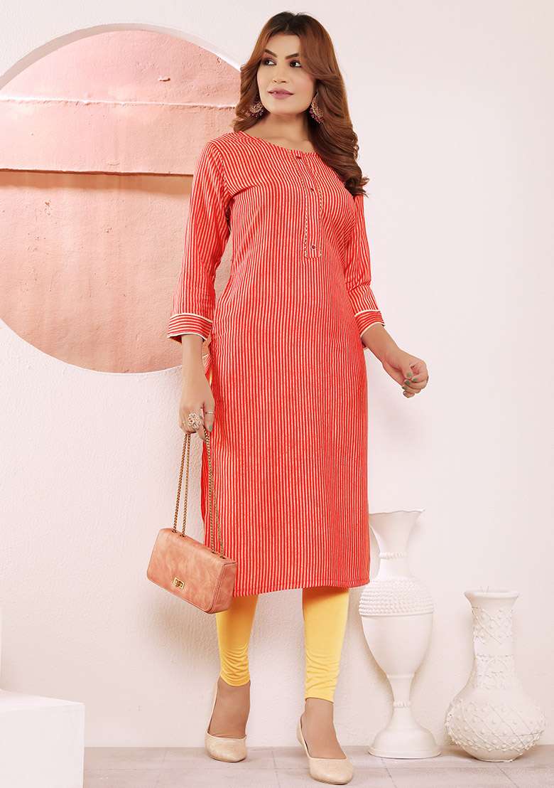 Red Printed Viscose Muslin Straight Kurta - Indya