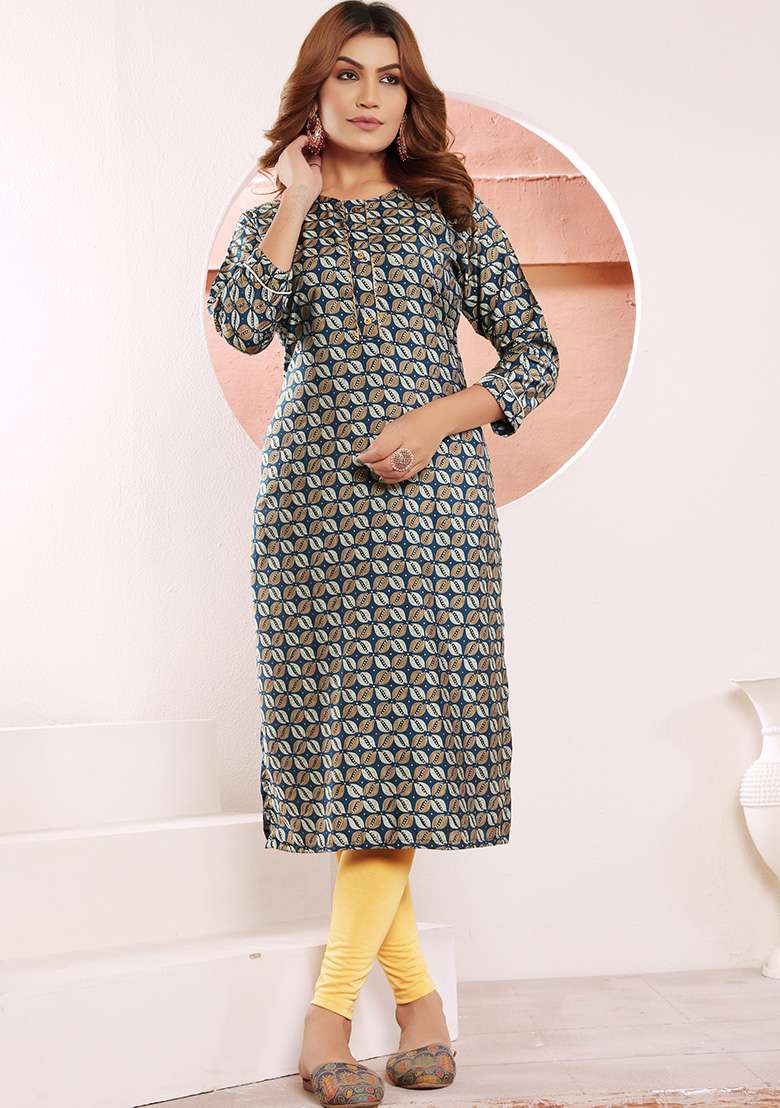 Multicolor Printed Viscose Muslin Straight Kurta - Indya