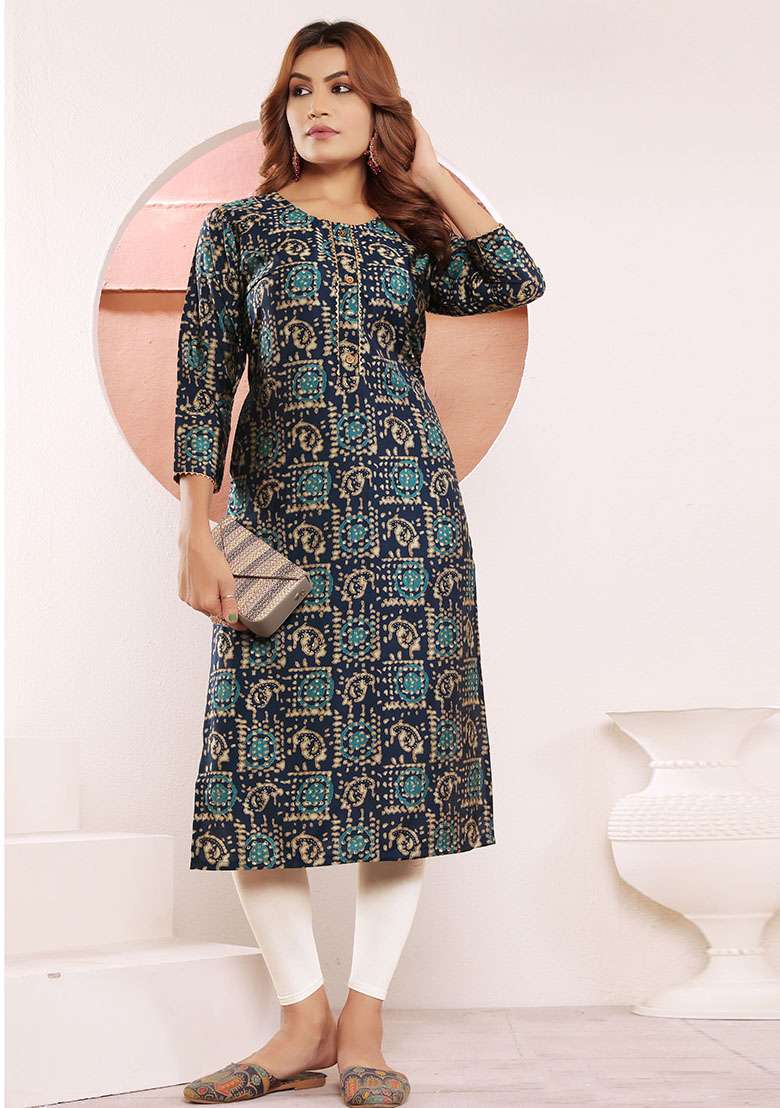 Multicolor Printed Viscose Muslin Straight Kurta - Indya