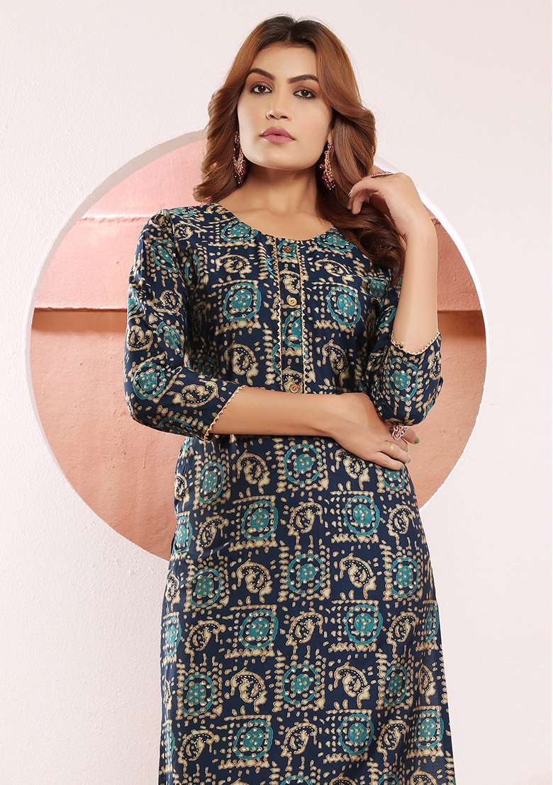 Multicolor Printed Viscose Muslin Straight Kurta - Indya