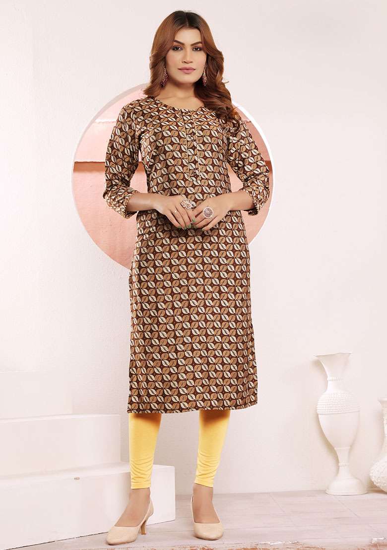 Multicolor Printed Viscose Muslin Straight Kurta - Indya