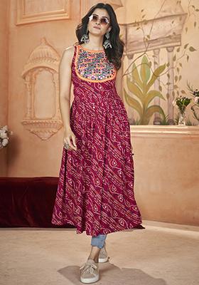 Pink Embroidered Rayon Kurta