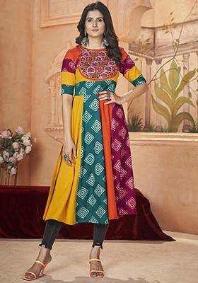 Multicolor Embroidered Rayon Kurta