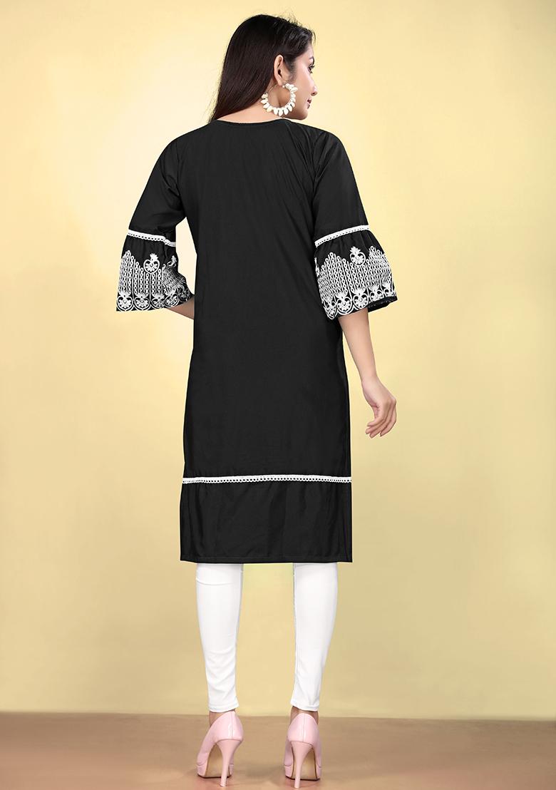 Black Embroidered Cotton Kurta