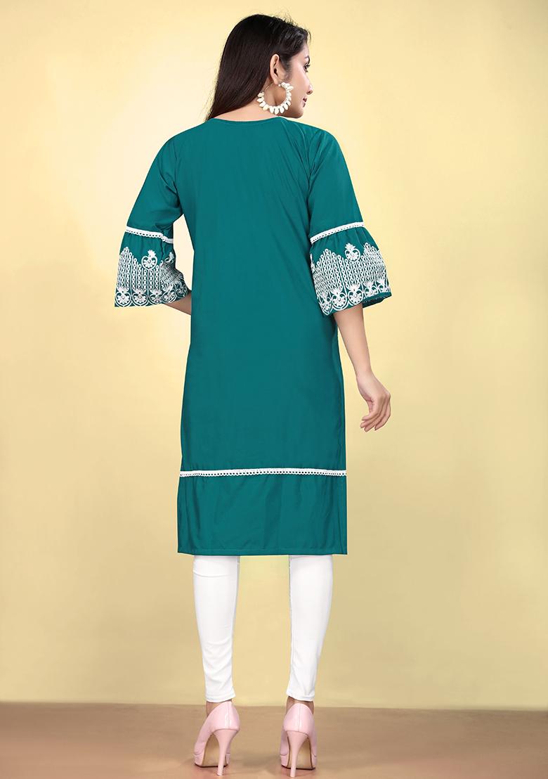 Blue Embroidered Cotton Kurta