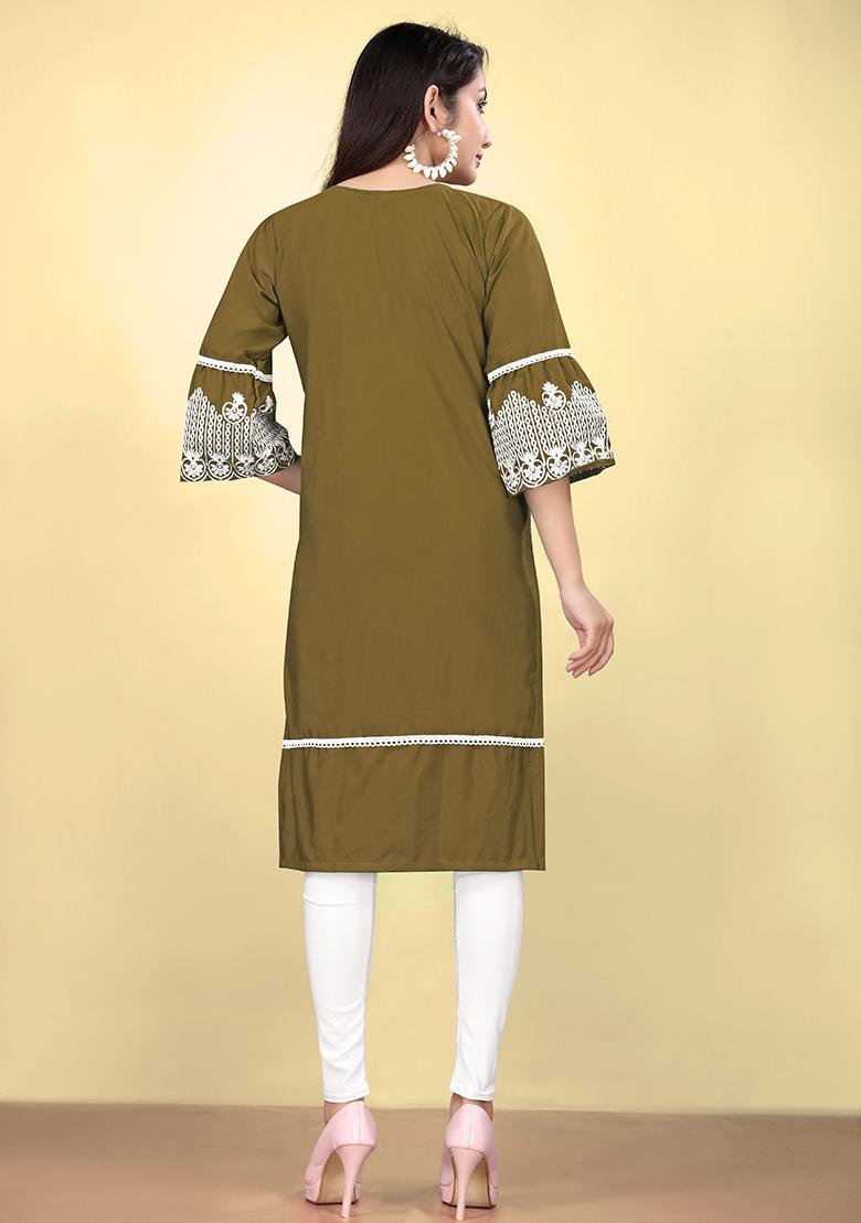 Yellow Embroidered Cotton Kurta