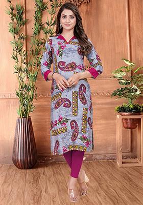 Dark Grey Printed Rayon Kurta