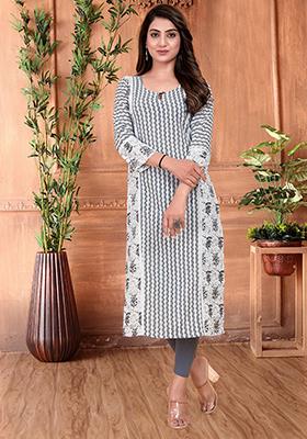 White Printed Rayon Kurta