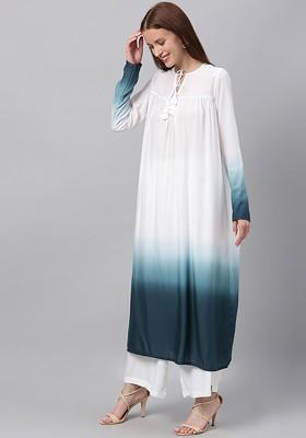 White Solid Poly Blend A-Line Kurta