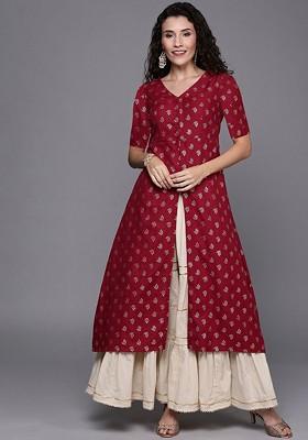 Maroon Ethnic Motifs Poly Blend Kurta