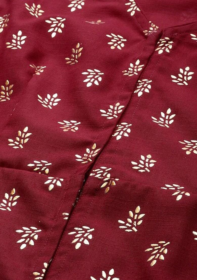 Maroon Ethnic Motifs Poly Blend Kurta