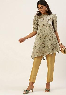 Multicolor Floral Print Poly Blend Kurta