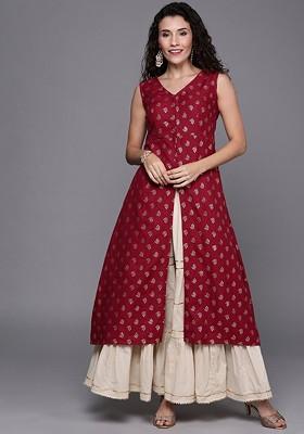 Maroon Ethnic Motifs Printed Cotton Kurta