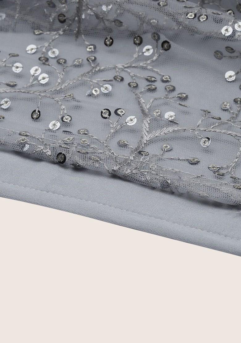 Grey Ethnic Motifs Printed Poly Blend Straight Kurta