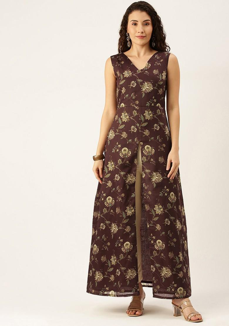 Maroon Ethnic Motifs Printed Poly Blend Kurta