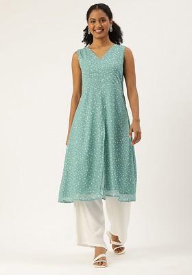 Sea Green Printed Georgette Kurta