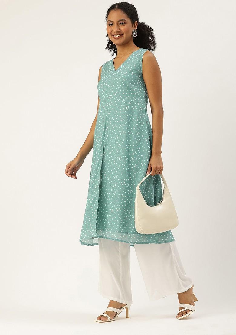 Sea Green Printed Georgette Kurta
