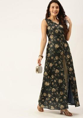 Green Printed Poly Blend Kurta