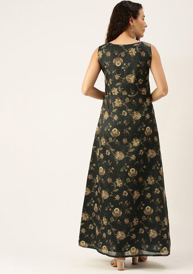 Green Printed Poly Blend Kurta