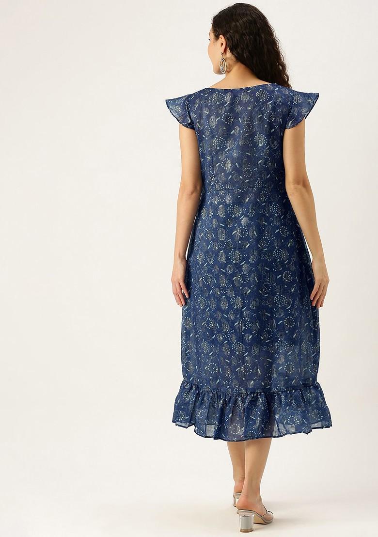 Grey Printed Poly Blend Kurta