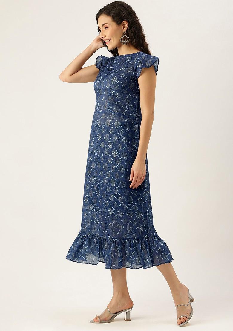 Grey Printed Poly Blend Kurta