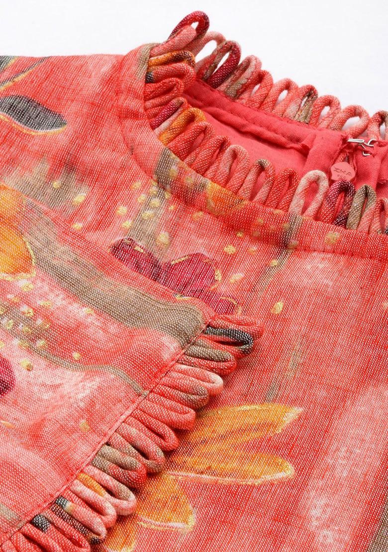 Pink Printed Poly Blend A-Line Kurta