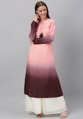 Pink Solid Poly Blend A-Line Kurta