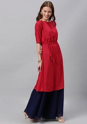 Pink Tie And Dye Print Poly Blend A-Line Kurta