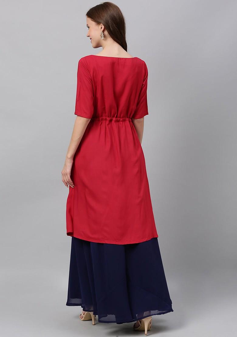 Pink Tie And Dye Print Poly Blend A-Line Kurta