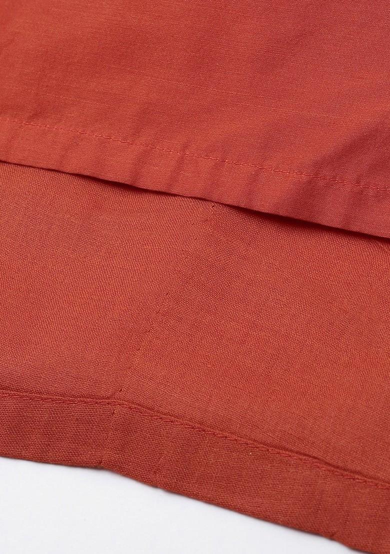 Brown Solid Poly Blend Straight Kurta