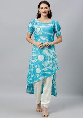 Blue Solid Poly Blend Straight Kurta