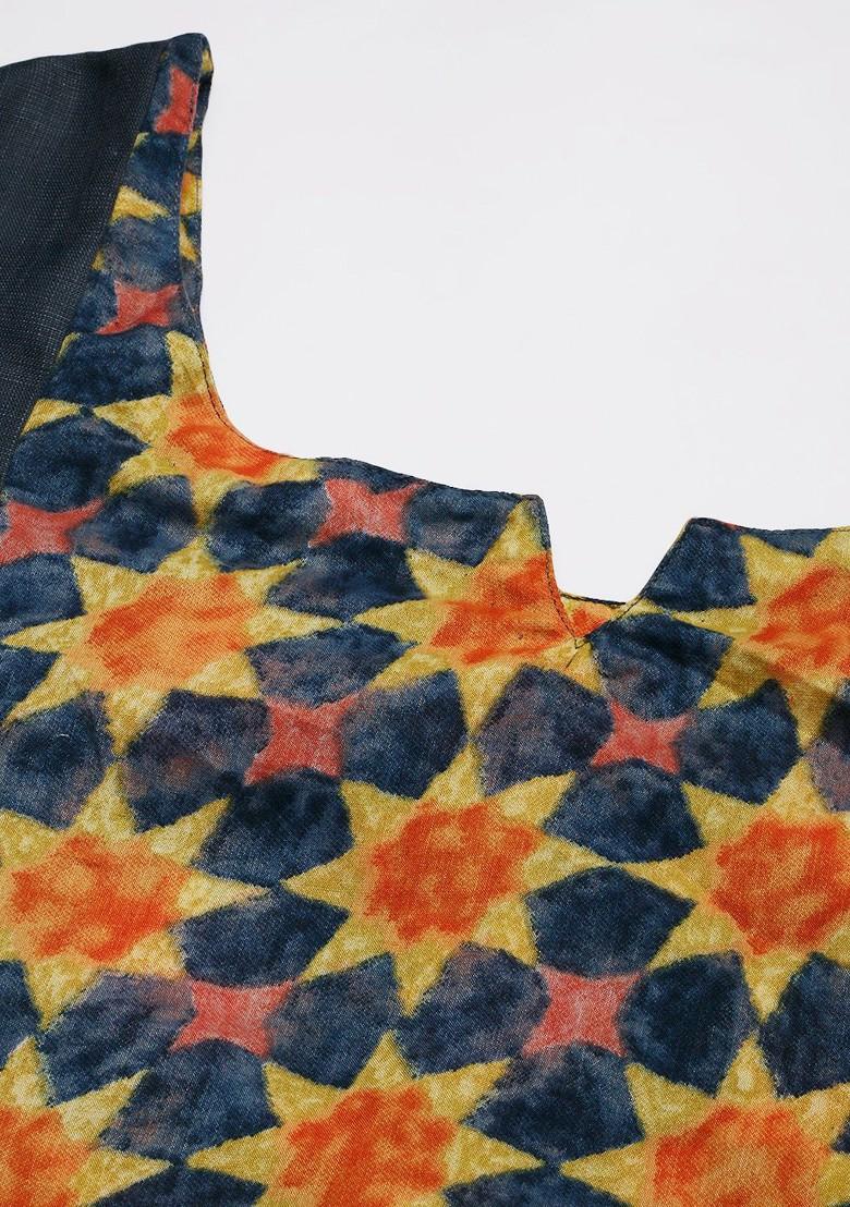 Grey Printed Poly Blend Straight Kurta