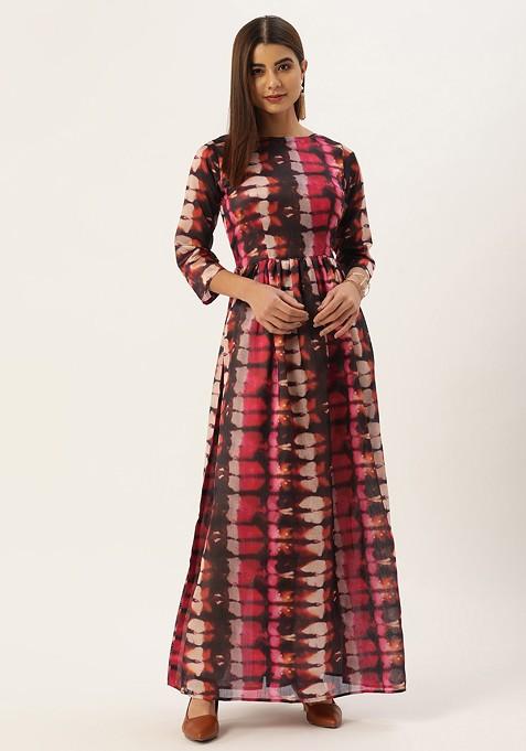 Multicolor Printed Silk Anarkali Kurta